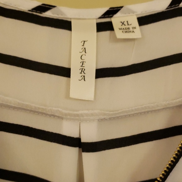 White & Black Striped Top with Gold Zipper - Picture 2 of 4